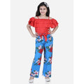 Generic Girl's Rayon Floral Short Sleeve Top and Trouser Set (Multicolor)