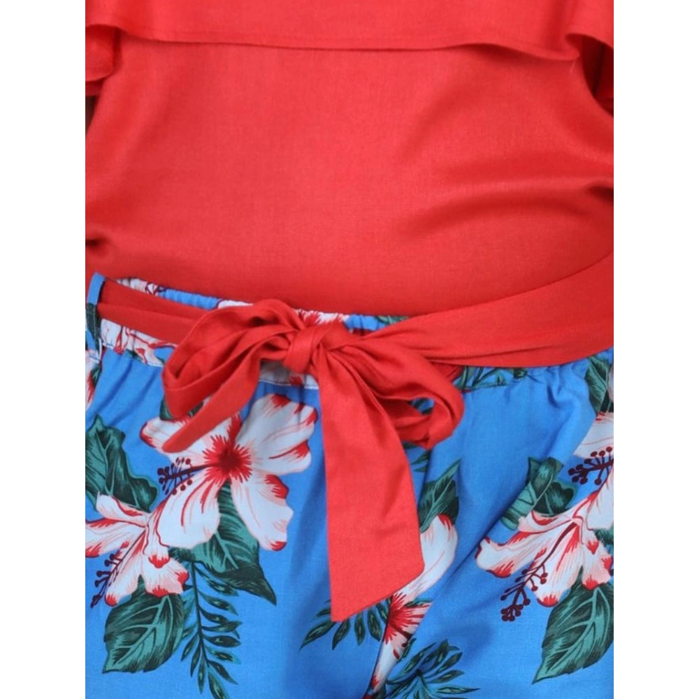 Generic Girl's Rayon Floral Short Sleeve Top and Trouser Set (Multicolor)