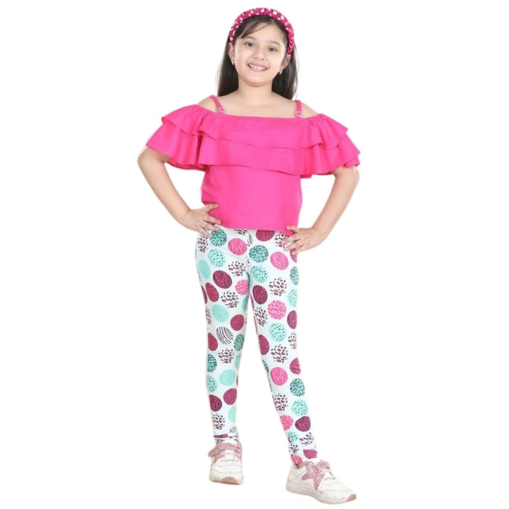 Girl's Cotton Floral Elasticated Jegging and Top (Pink)
