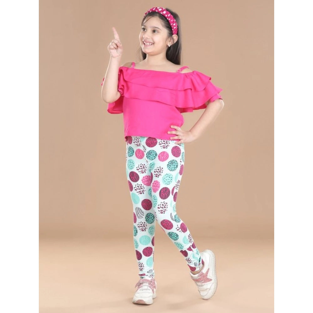 Girl's Cotton Floral Elasticated Jegging and Top (Pink)
