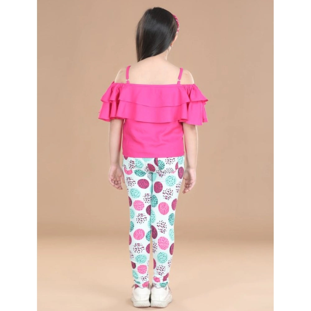 Girl's Cotton Floral Elasticated Jegging and Top (Pink)