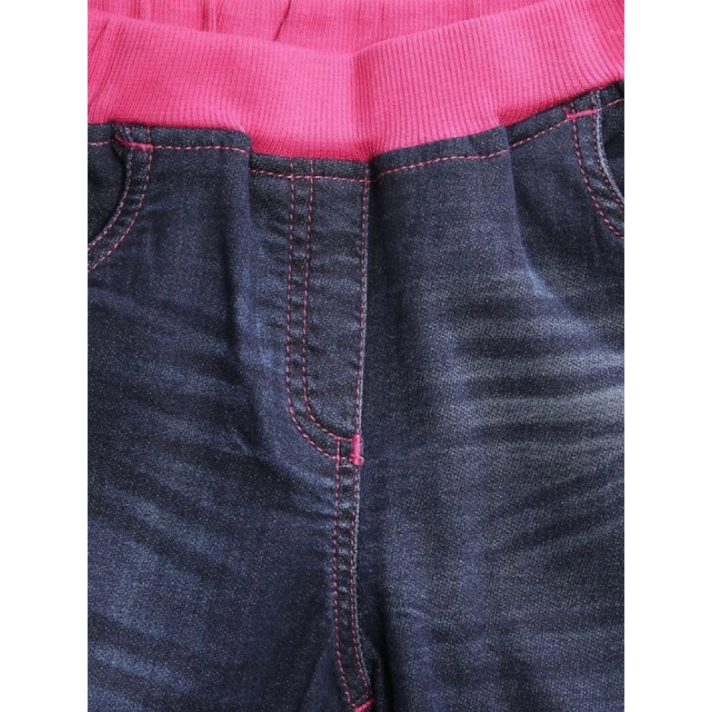 Generic Girl's Denim Ribbed Elasticated Shorts (Pink-Blue)