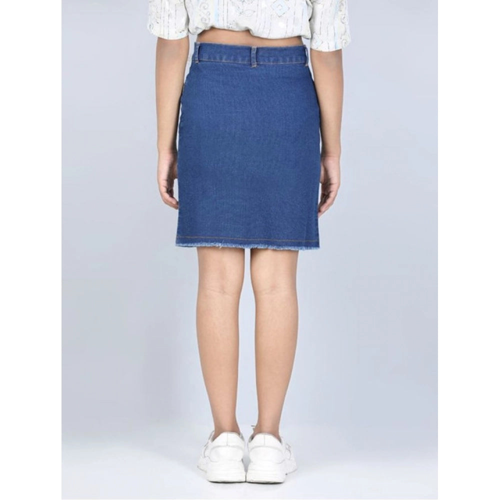 Generic Girl's Denim Solid Buttoned Skirt (Blue)