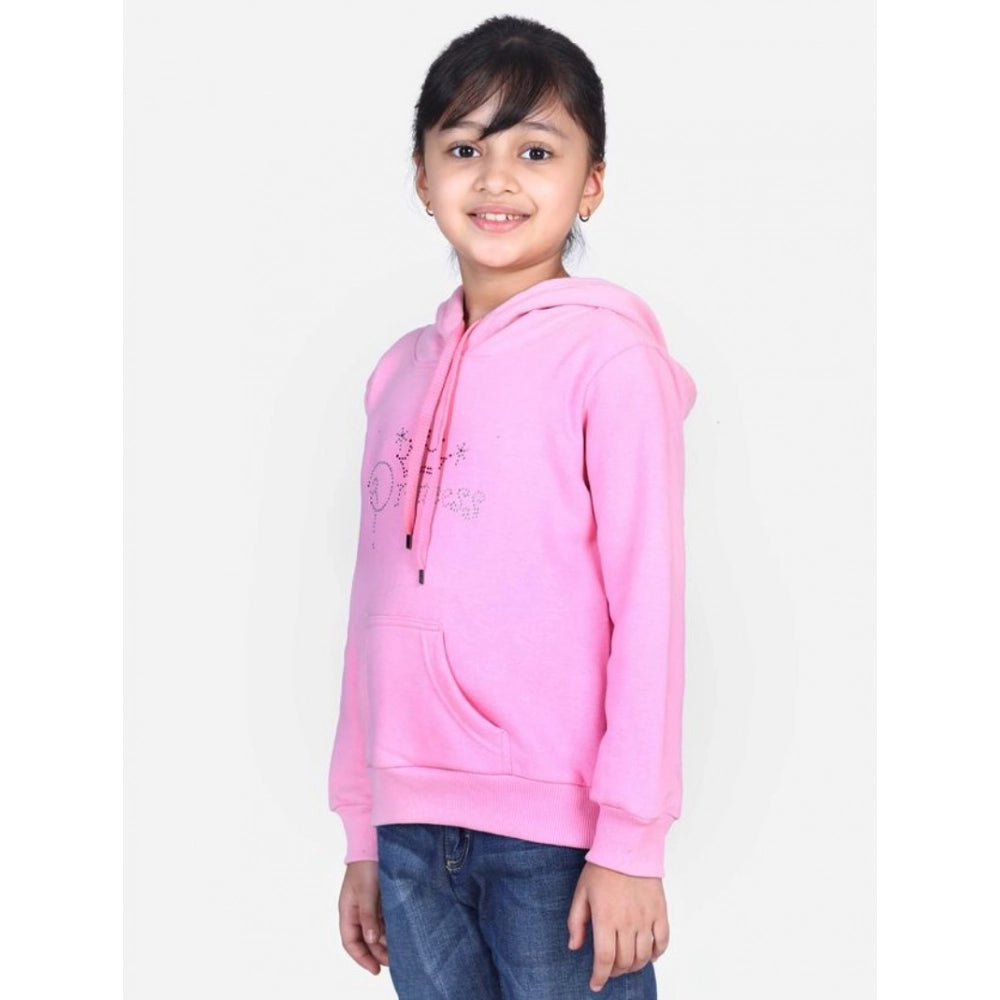 Generic Girl's Fleece Embellished Long Sleeves Sweatshirt (Light Pink)