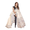 Generic Women's Linen Cotton Printed Saree With Unstitched Blouse 5.5Mtr (Off White)