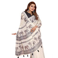 Generic Women's Linen Cotton Printed Saree With Unstitched Blouse 5.5Mtr (Off White)