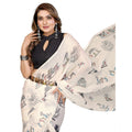 Generic Women's Linen Cotton Printed Saree With Unstitched Blouse 5.5Mtr (Off White)