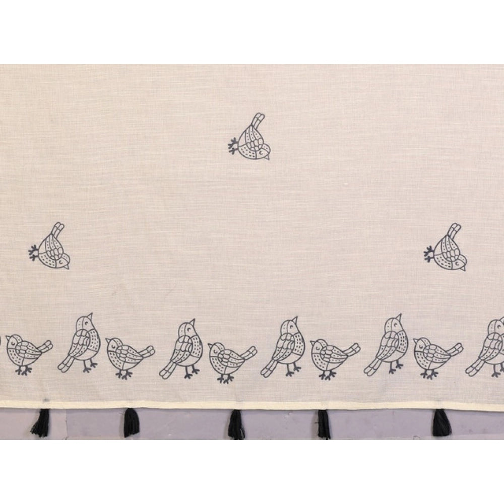 Generic Women's Linen Cotton Printed Saree With Unstitched Blouse 5.5Mtr (Off White)