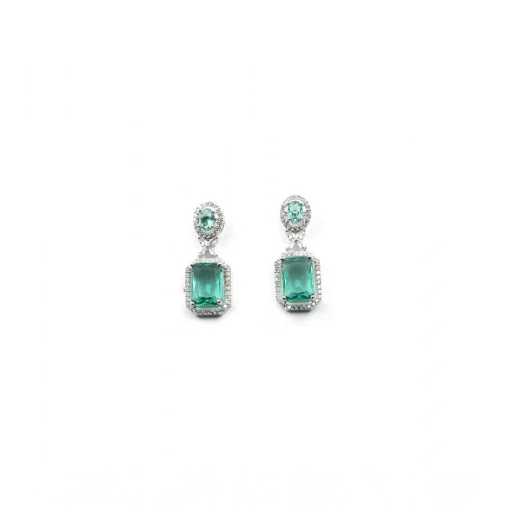 Generic Women's Brass Silver Plated Drop Earrings (Green)