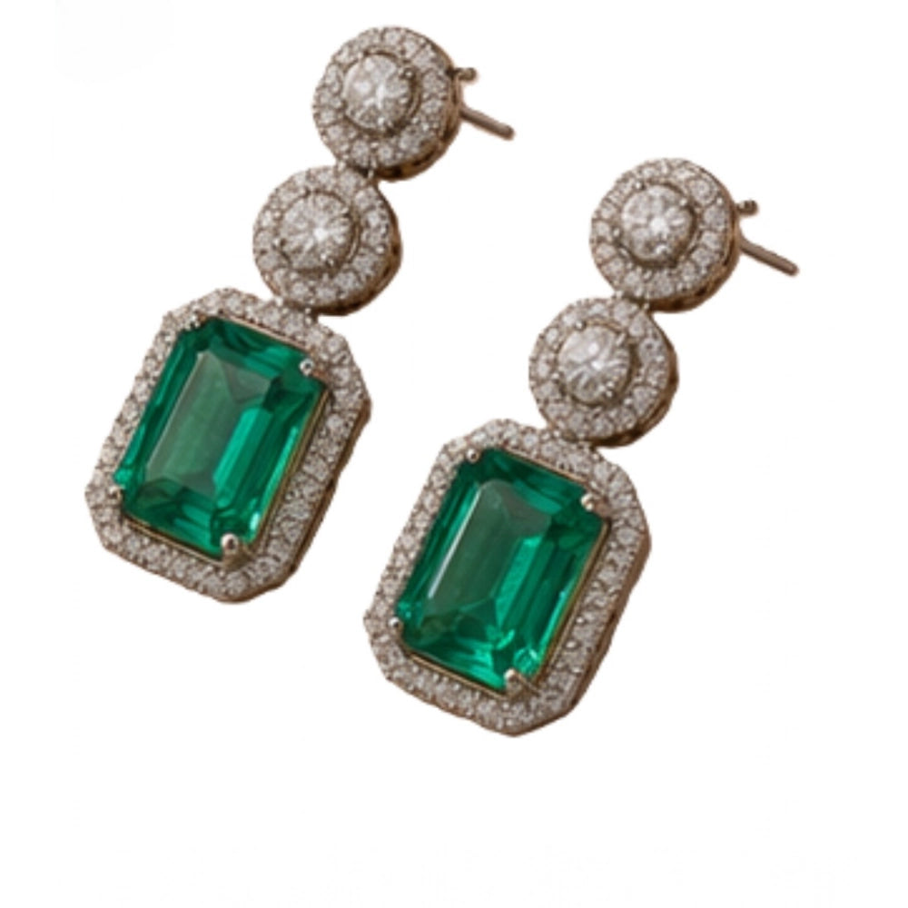Generic Women's Brass Silver Plated Drop Earrings (Green)