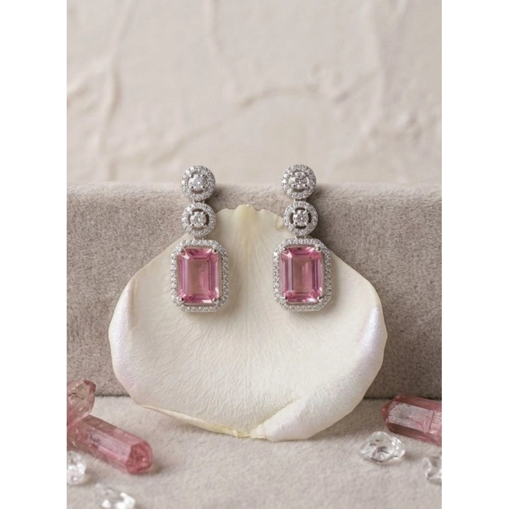 Generic Women's Brass Silver Plated Drop Earrings (Pink)