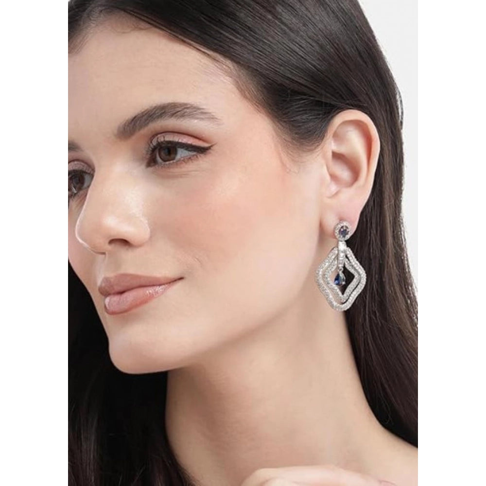 Generic Women's Brass Silver Plated Drop Earrings (Blue)
