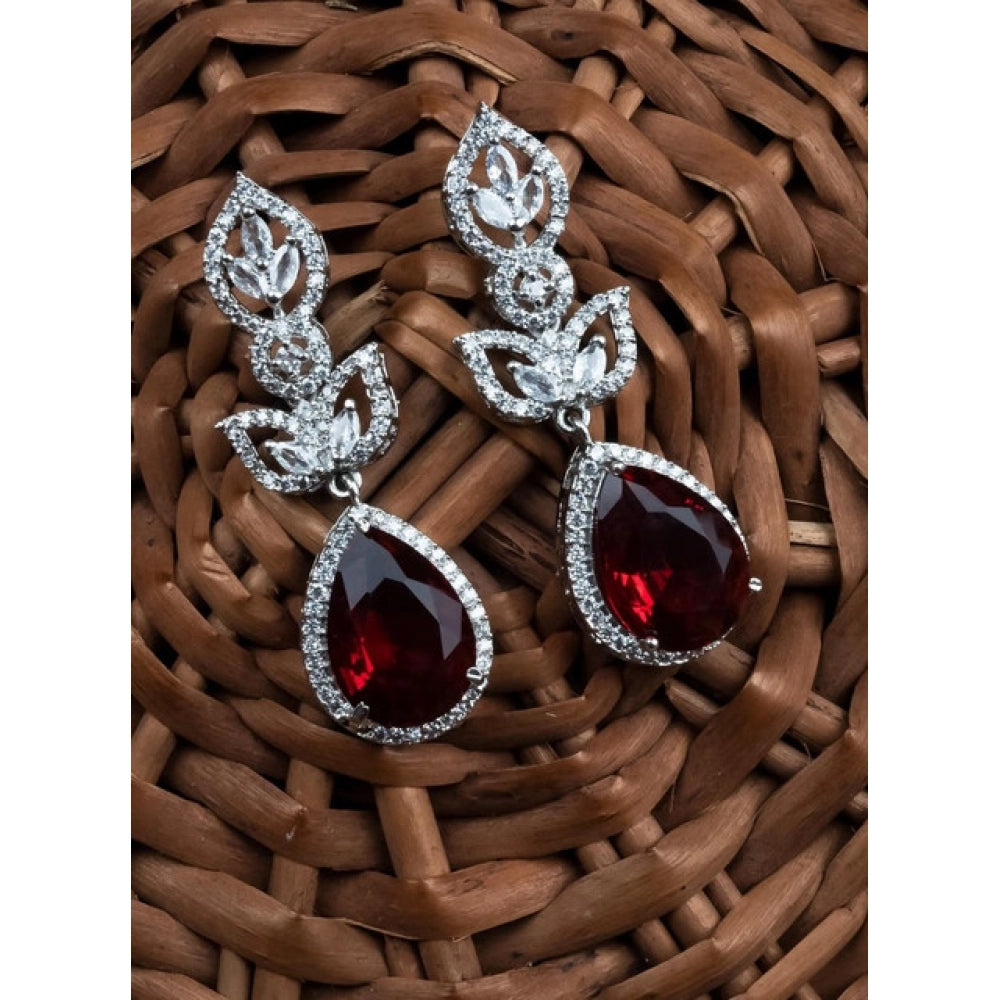 Generic Women's Brass Silver Plated Drop Earrings (Red)
