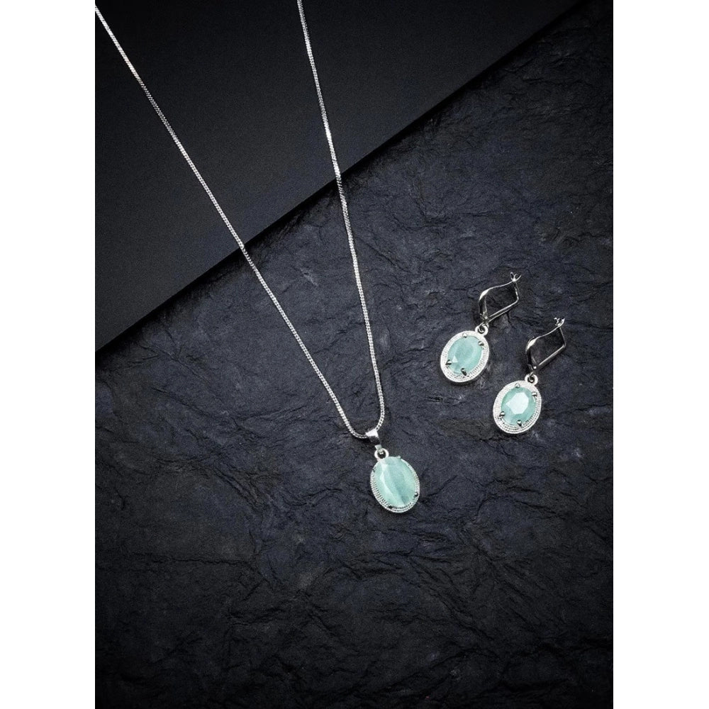 Generic Women's Brass Silver Plated Pendant Set (Turquoise)