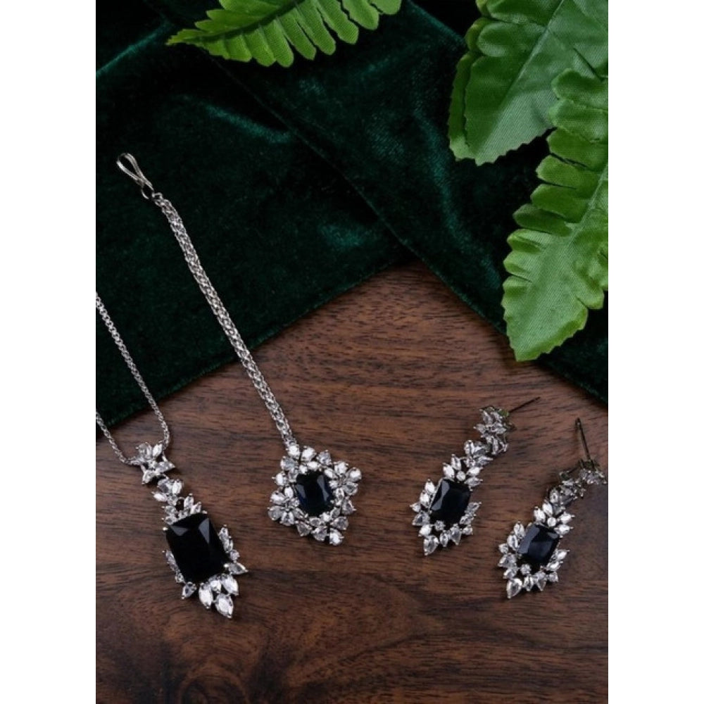 Generic Women's Brass Silver Plated Pendant Set (Blue)