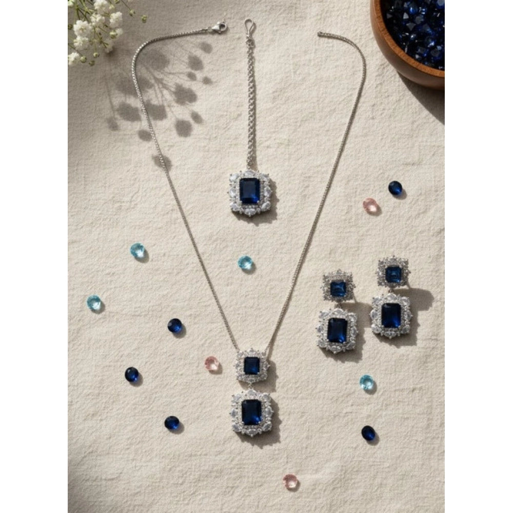 Generic Women's Brass Silver Plated Pendant Set (Blue)