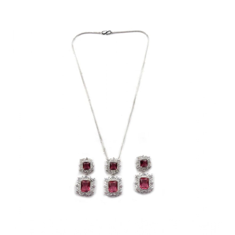 Generic Women's Brass Silver Plated Pendant Set (Red)