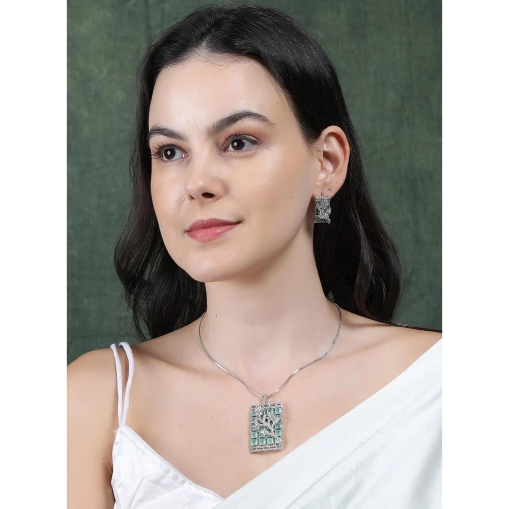 Generic Women's Brass Silver Plated Pendant Set (Turquoise)