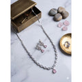 Generic Women's Brass Silver Plated Necklace set (Pink)