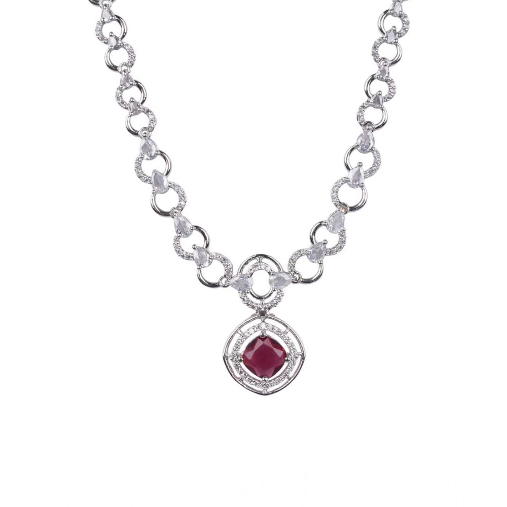 Generic Women's Brass Silver Plated Necklace set (Red)