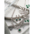 Generic Women's Brass Silver Plated Necklace set (Green)