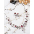 Generic Women's Brass Silver Plated Necklace set (Red)