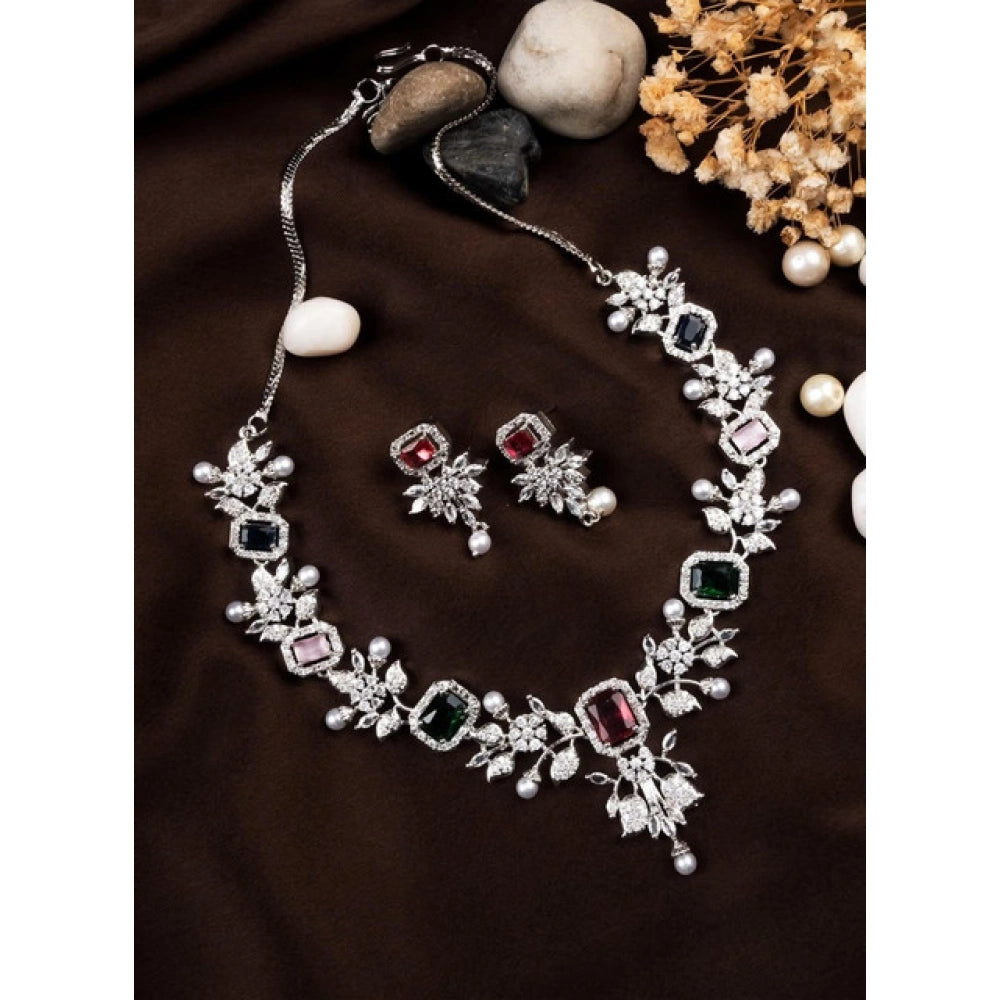 Generic Women's Brass Silver Plated Necklace set (Multicolor)