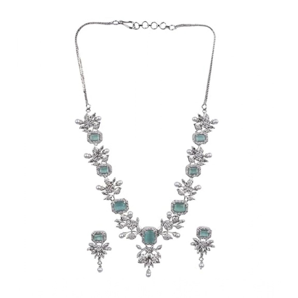 Generic Women's Brass Silver Plated Necklace set (Turquoise)
