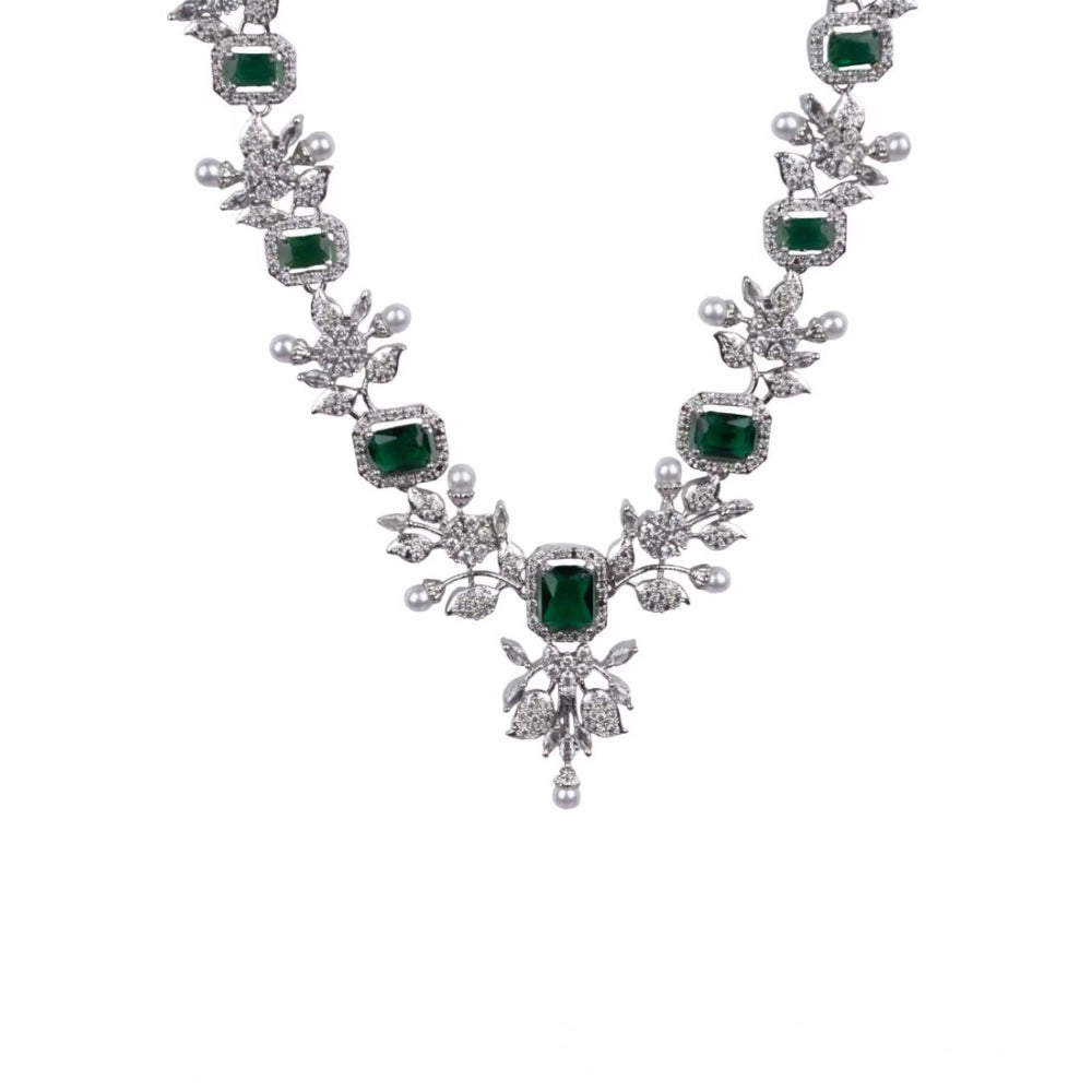 Generic Women's Brass Silver Plated Necklace set (Green)