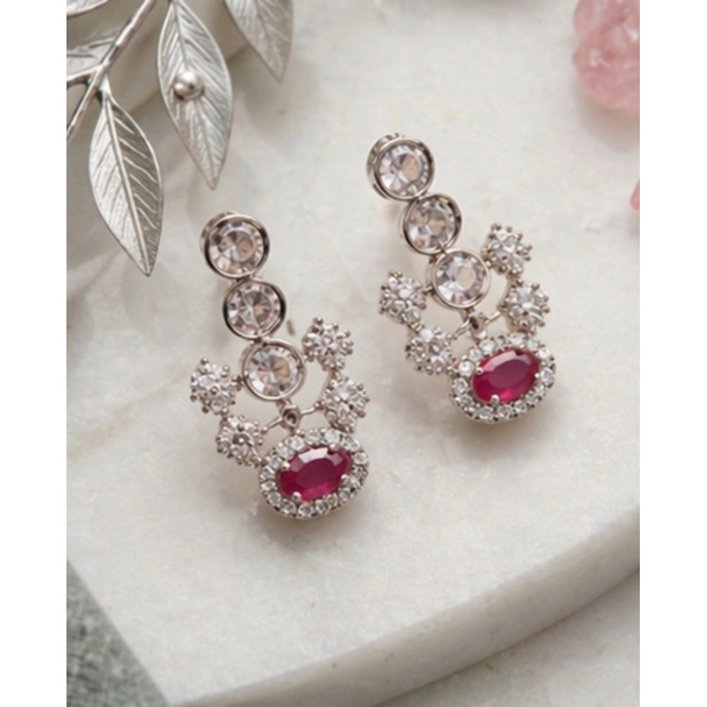 Generic Women's Brass Silver Plated Necklace set (Pink)