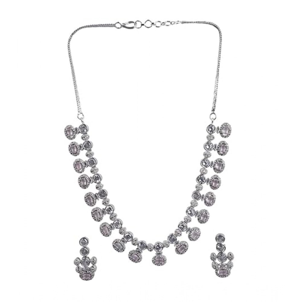 Generic Women's Brass Silver Plated Necklace set (White)