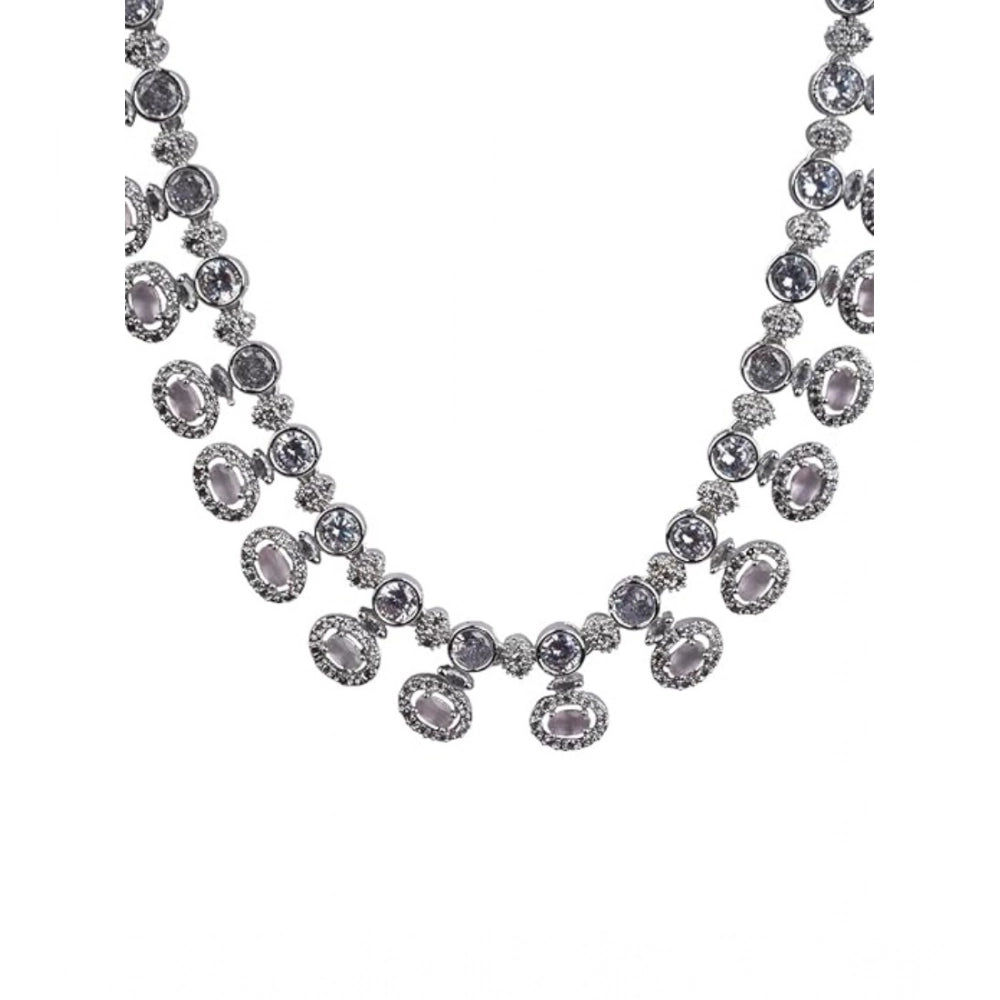 Generic Women's Brass Silver Plated Necklace set (White)