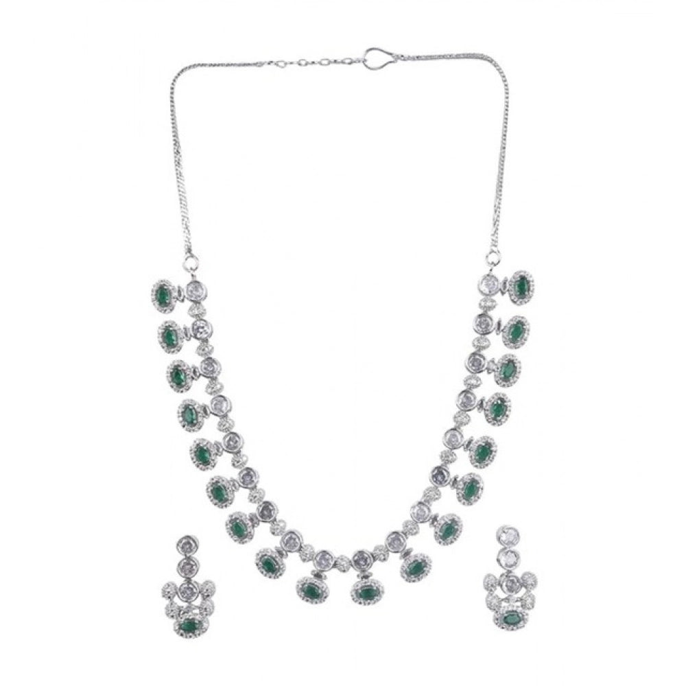 Generic Women's Brass Silver Plated Necklace set (Green)
