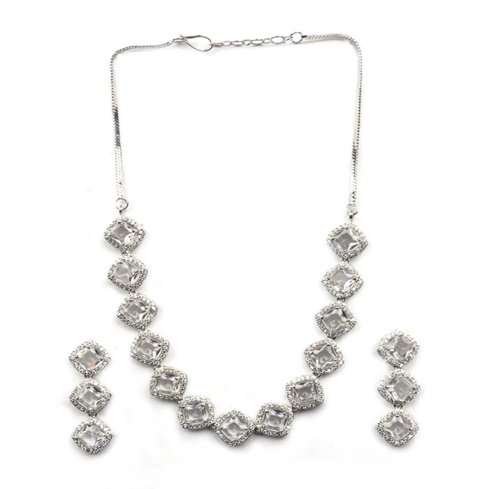Generic Women's Brass Silver Plated Necklace set (White)