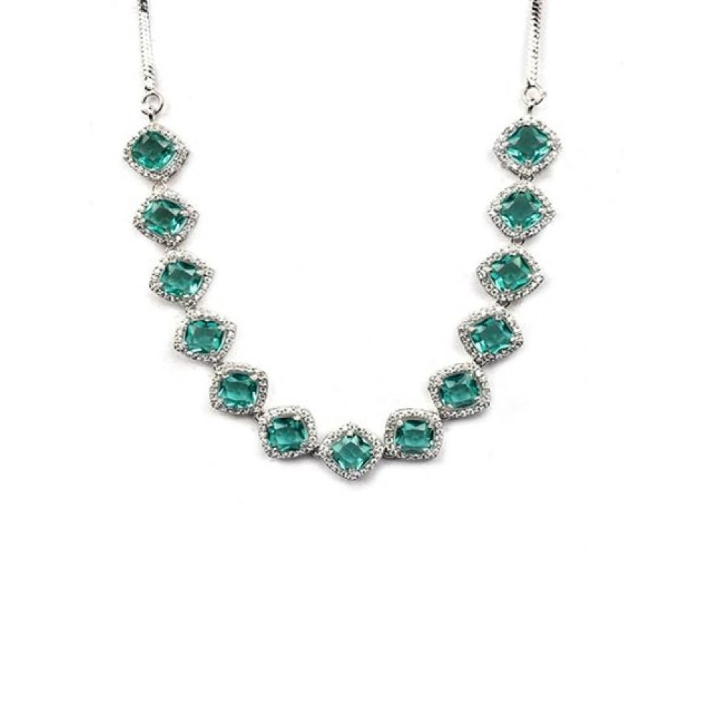 Generic Women's Brass Silver Plated Necklace set (Green)