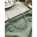 Generic Women's Brass Silver Plated Necklace set (Green)