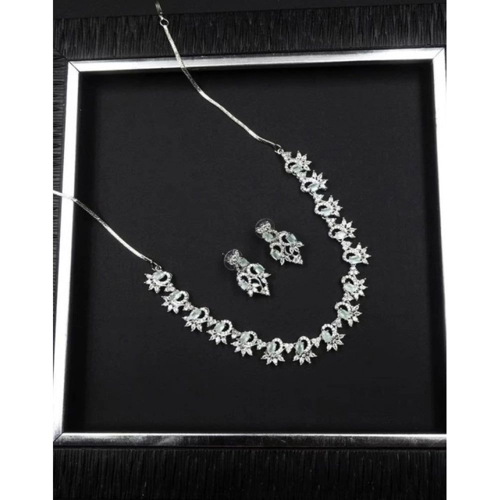 Generic Women's Brass Silver Plated Necklace set (Turquoise)