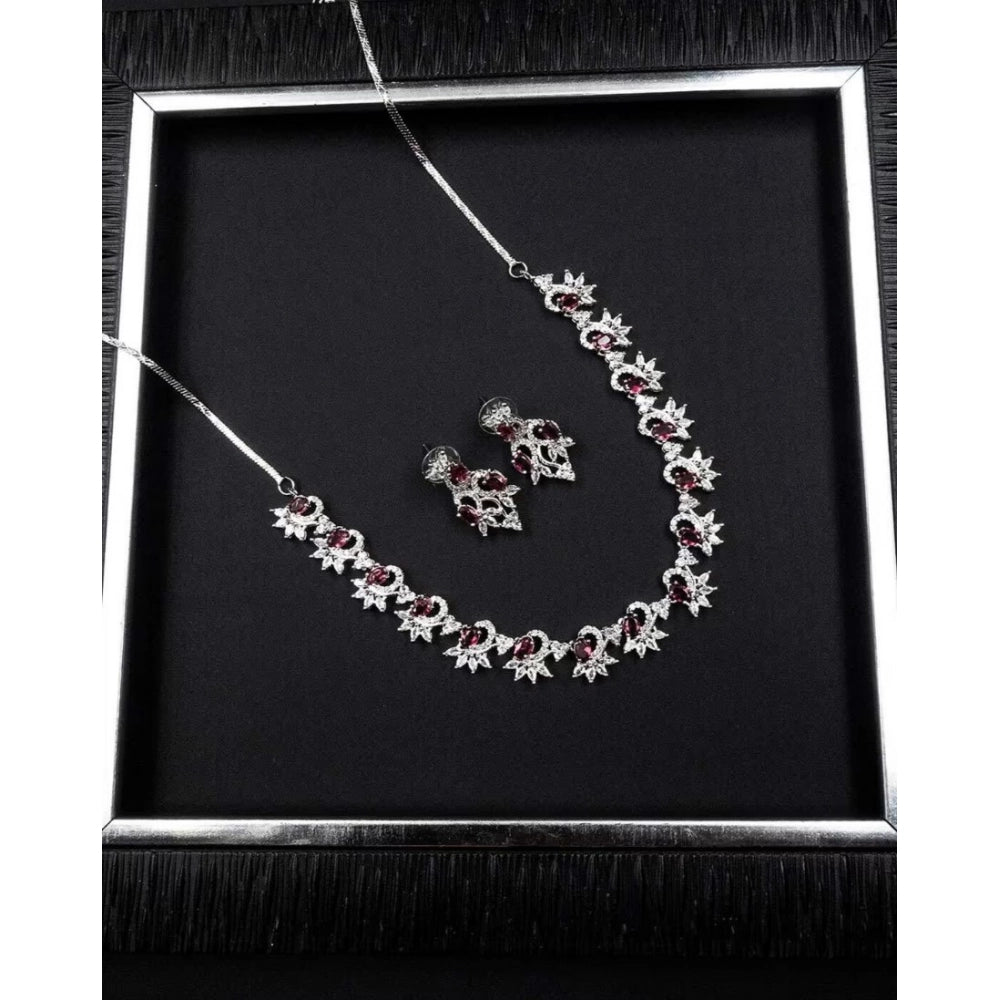 Generic Women's Brass Silver Plated Necklace set (Red)