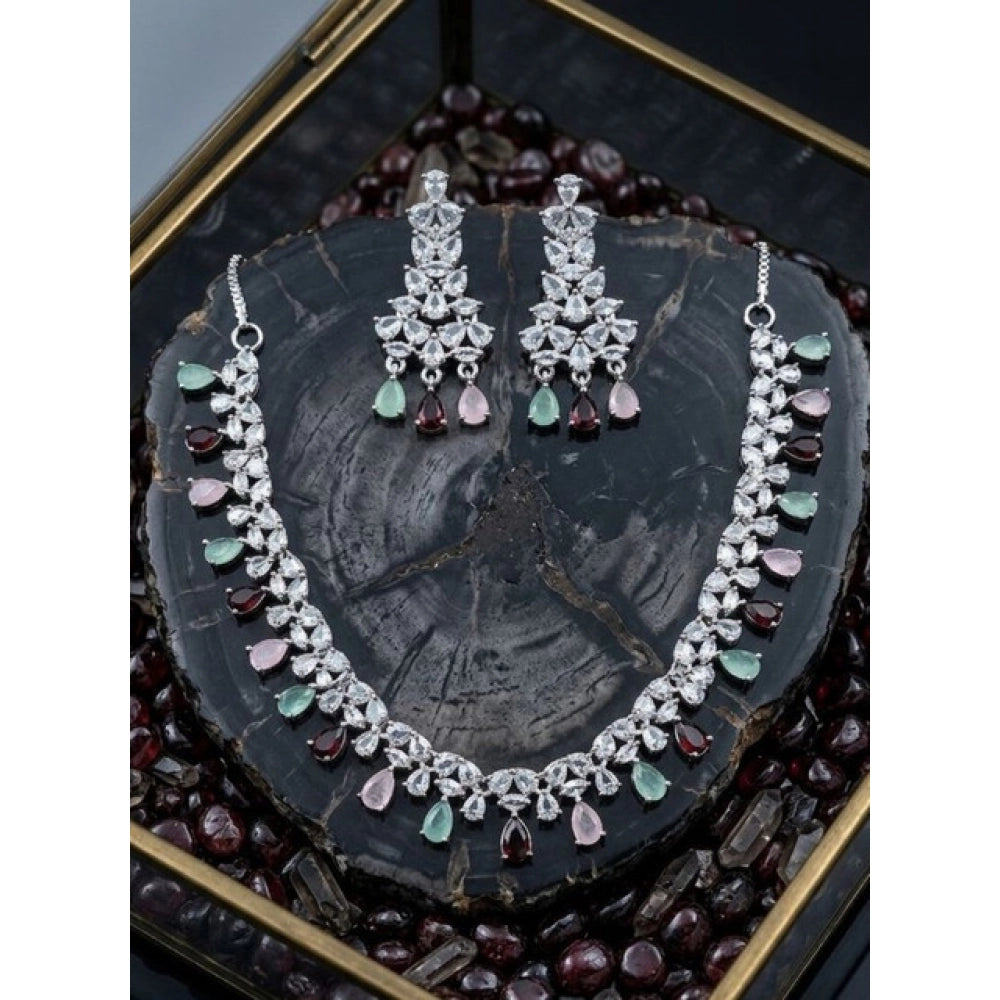 Generic Women's Brass Silver Plated Necklace set (Multicolor)