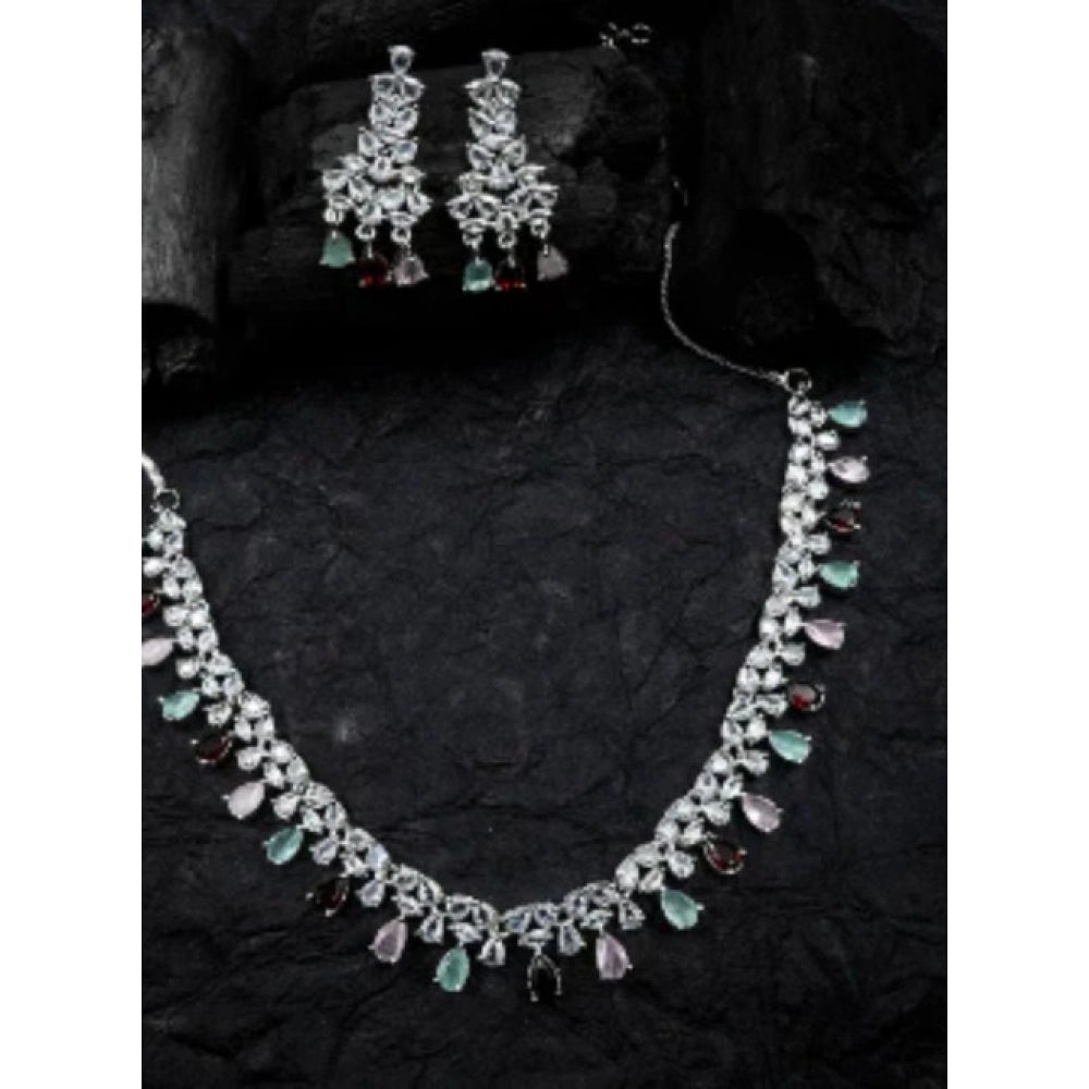 Generic Women's Brass Silver Plated Necklace set (Multicolor)