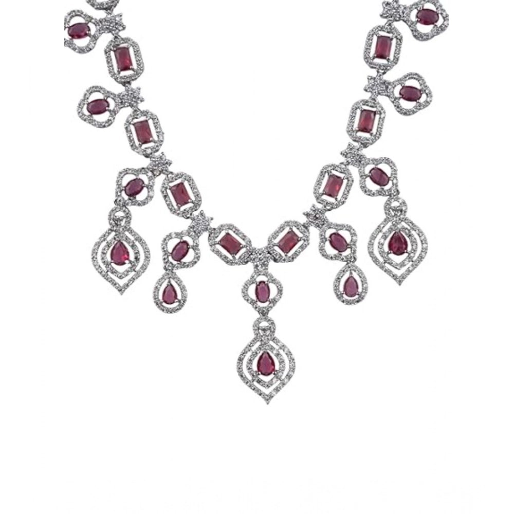 Generic Women's Brass Silver Plated Necklace set (Red)