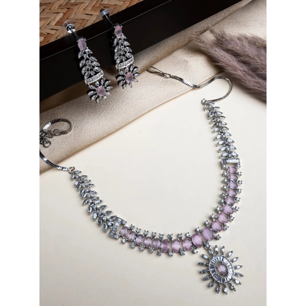 Generic Women's Brass Silver Plated Necklace set (Pink)