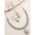 Generic Women's Brass Silver Plated Necklace set (Turquoise)