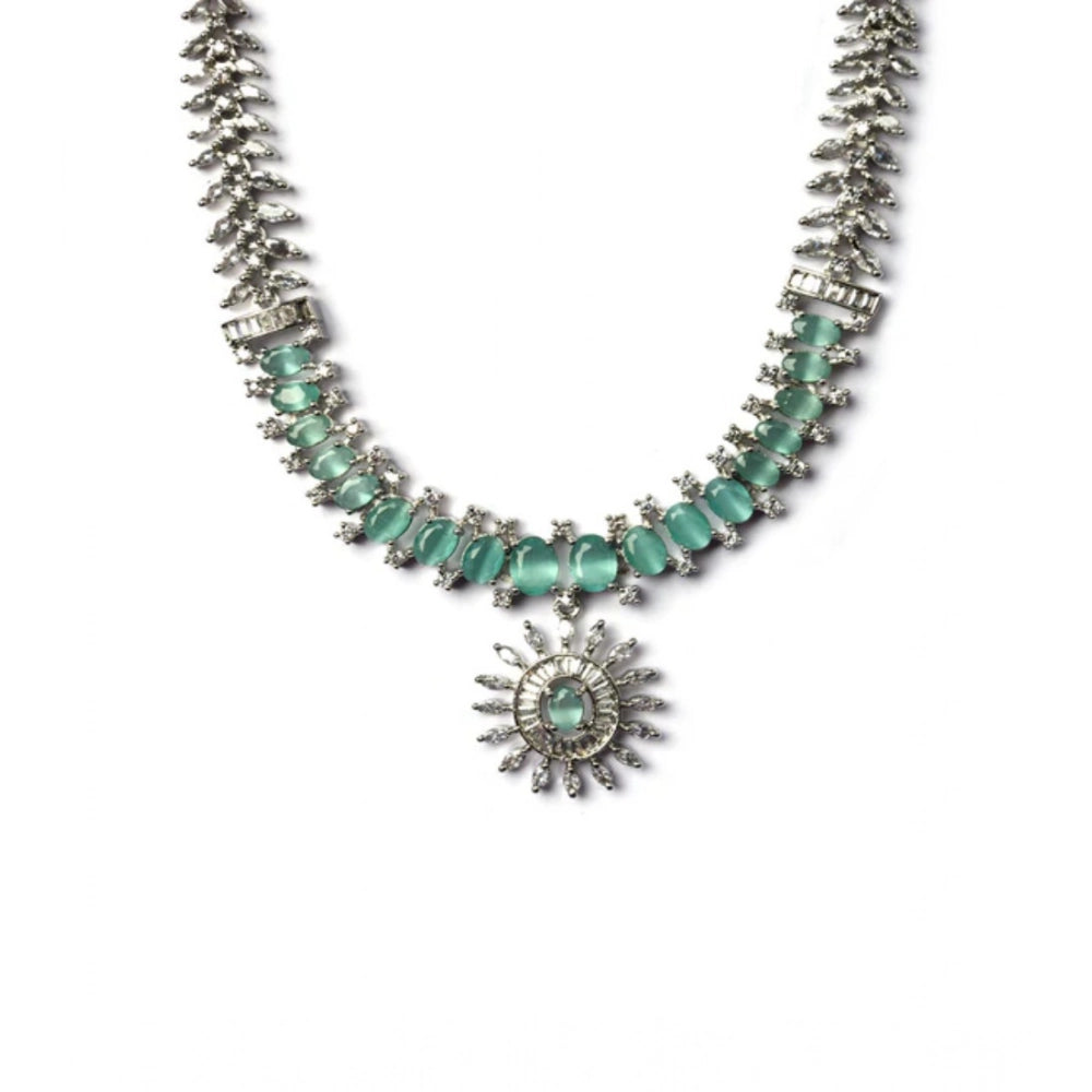 Generic Women's Brass Silver Plated Necklace set (Turquoise)