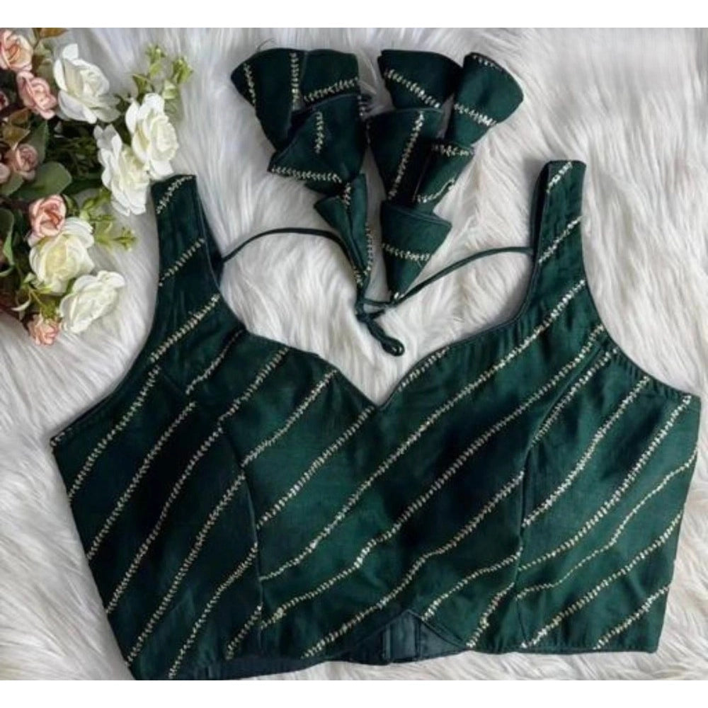 Generic Women's Silk Embellished Sweetheart Neck Sleeveless Readymade Padded Blouse (Green, Size 38)