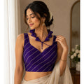Generic Women's Silk Embellished Sweetheart Neck Sleeveless Readymade Padded Blouse (Purple, Size 38)