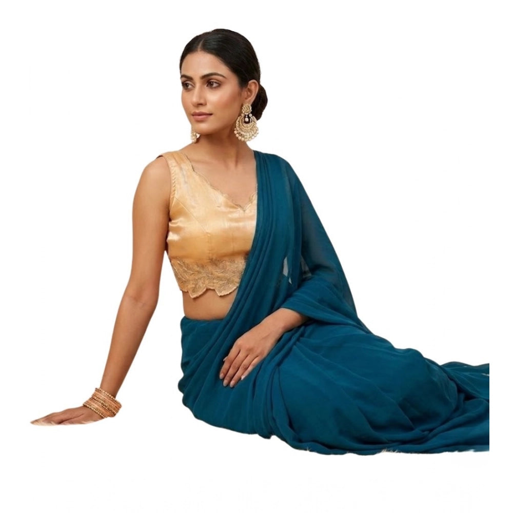 Generic Women's Silk Embroidered Sweetheart Neck Sleeveless Readymade Padded Blouse (Gold, Size 38)