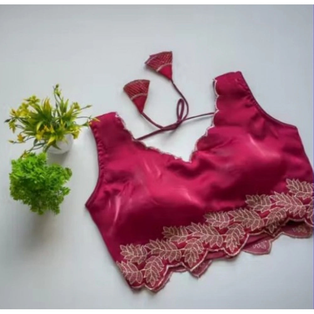 Generic Women's Silk Embroidered Sweetheart Neck Sleeveless Readymade Padded Blouse (Pink, Size 38)