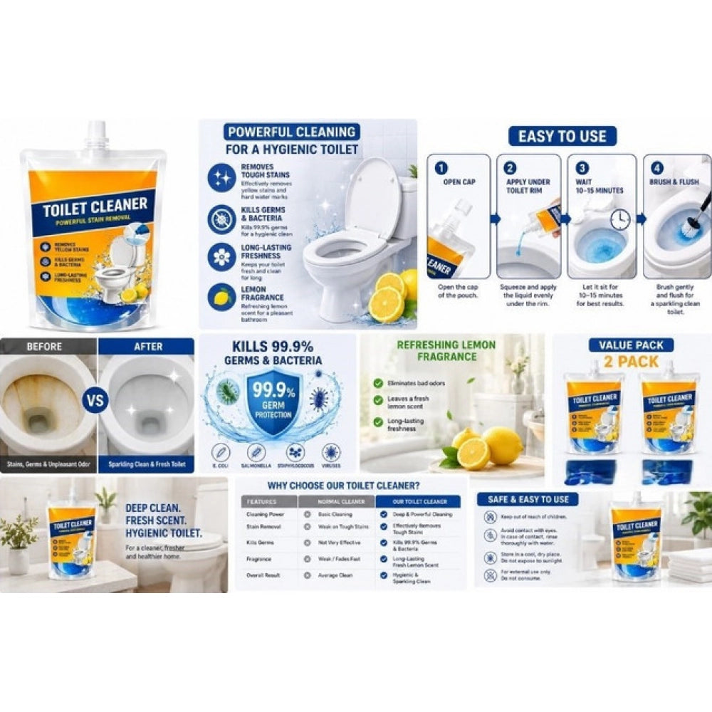 Generic Pack of 2 Ultra Clean Toilet Gel Liquid Cleaner Pouches 100 ML