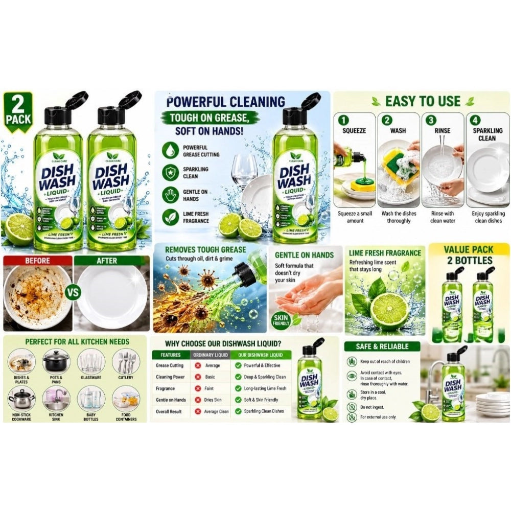 Generic Pack of 2 Kitchen Cleaning Dishwash Liquid Bottles 100 ML